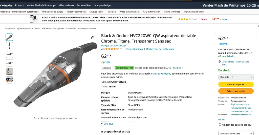 Screenshot 2024-03-22 at 15-51-43 Black & Decker NVC220WC-QW aspirateur de table Chrome Titane Transparent Sans sac Amazon.com.be Bricolage.webp