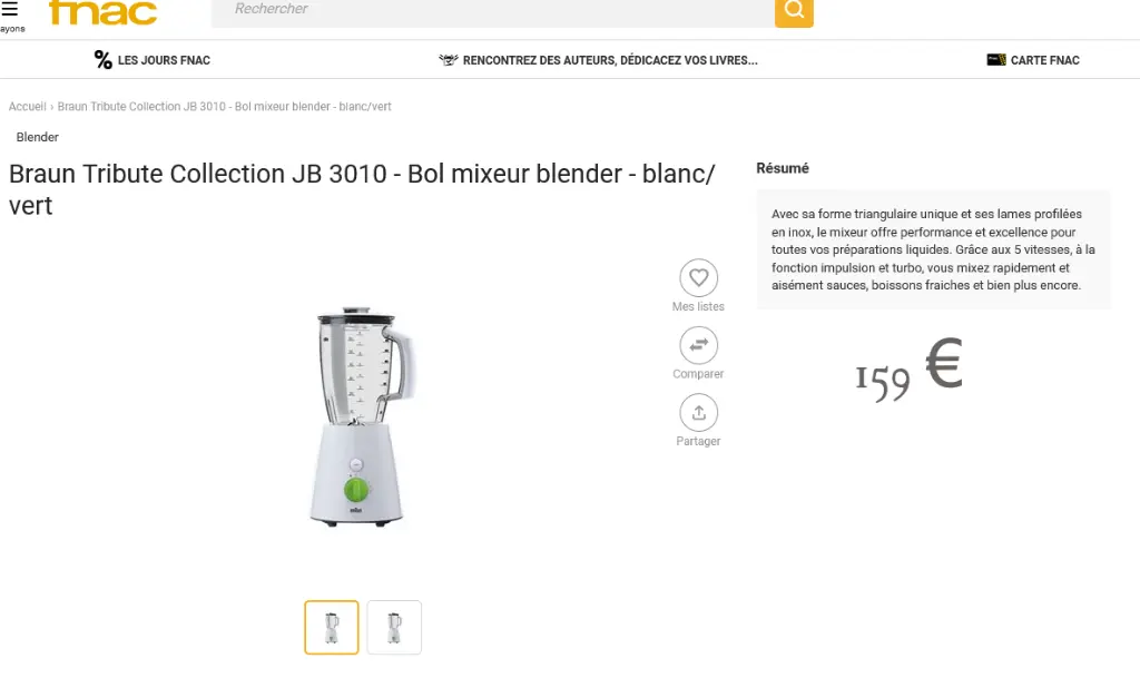 Screenshot 2024-03-23 at 12-43-50 Braun Tribute Collection JB 3010 - Bol mixeur blender - blanc_vert - Blender à la Fnacb.webp
