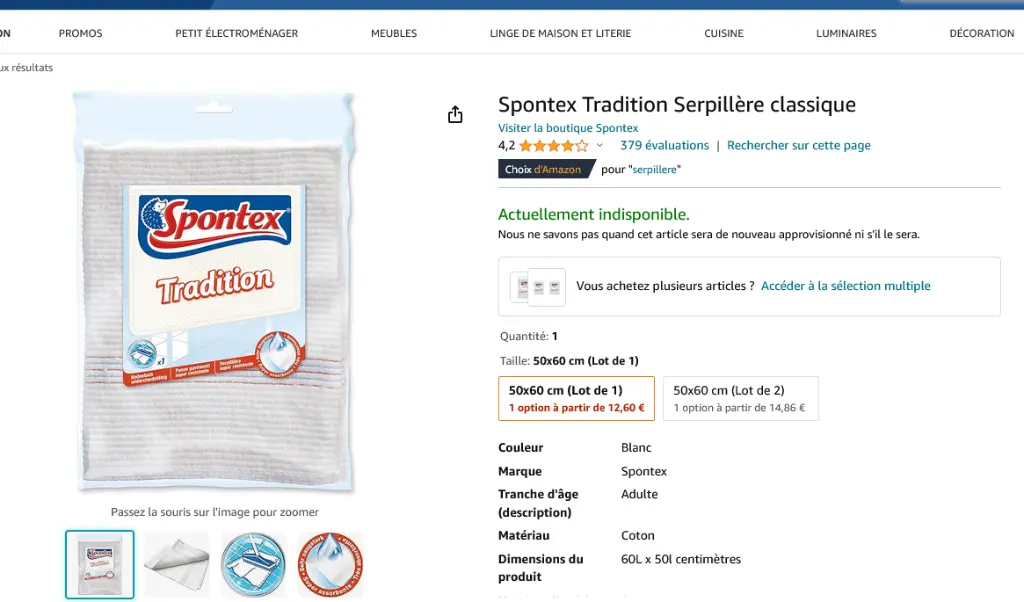 Screenshot 2024-03-27 at 17-34-43 Spontex Tradition Serpillère classique Amazon.fr Commerce Industrie et Science.webp