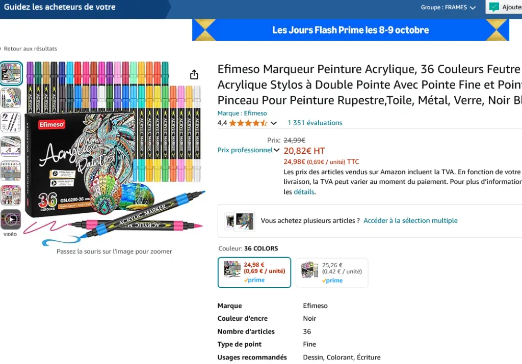 Screenshot 2024-10-09 at 16-13-47 Efimeso Marqueur Peinture Acrylique 36 Couleurs Feutre Acrylique Stylos à Double Pointe Avec Pointe Fine et Pointe Pinceau Pour Peinture Rupestre Toile Métal Verre Noir Blanc Amazon.fr Cuisine et M[...].webp