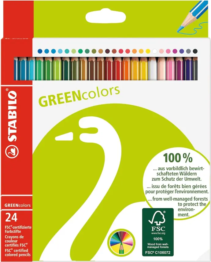 Stabilo Greencolors Lot de 24 Crayons de Couleur écologiques Couleurs Assorties
