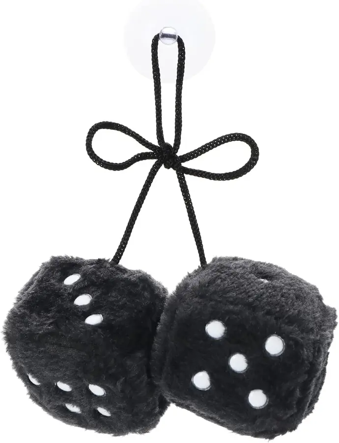 DUO DE DES EN FOURRURE POUR DECORATION VOITURE VINTAGE GRAND NOIR