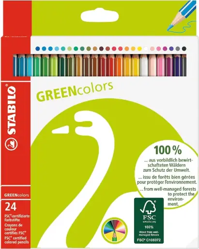 Stabilo Greencolors Lot de 24 Crayons de Couleur écologiques Couleurs Assorties