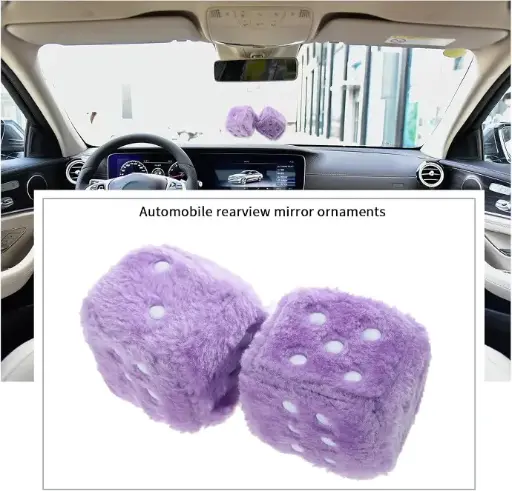 DUO DE DES EN FOURRURE POUR DECORATION VOITURE VINTAGE GRAND MAUVE